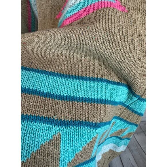 ROJA beige blue aztec southwestern knit waterfall open front cardigan XS NWT - Picture 4 of 8